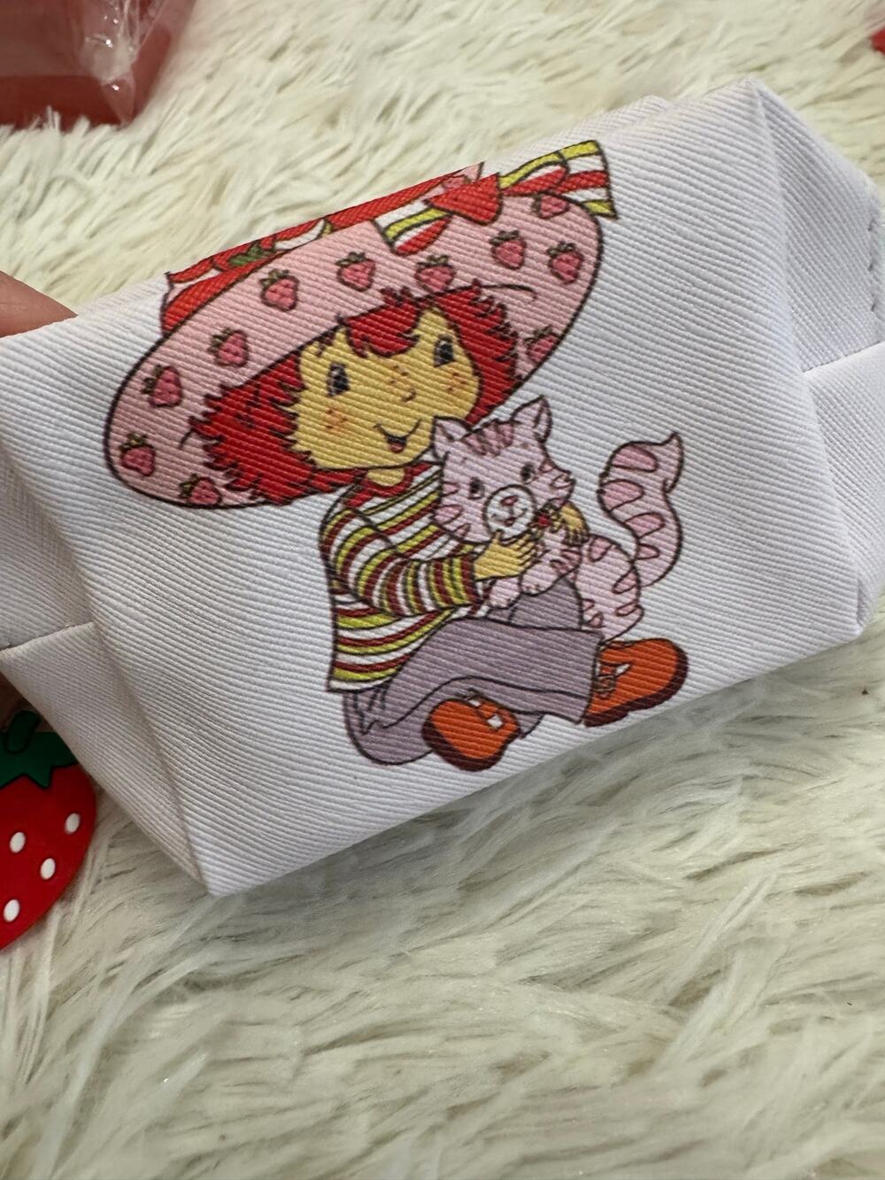 Strawberry Shortcake coin pouch strawberry print and zipper charm keychain